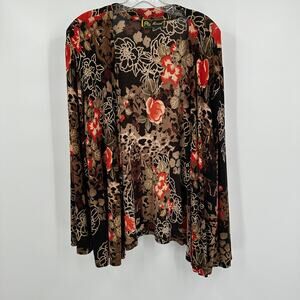 Mirasol‎ Womens Cardigan Size L Slinky Floral Open Front Boho Dark Romance